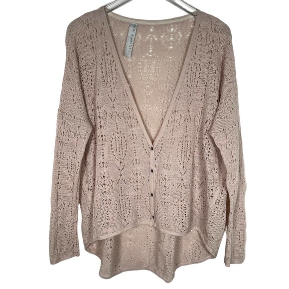 Free People Sweaters - Free People Romantics Crochet Cardigan Sweater L Blush Pink Deep V-Neck Sheer